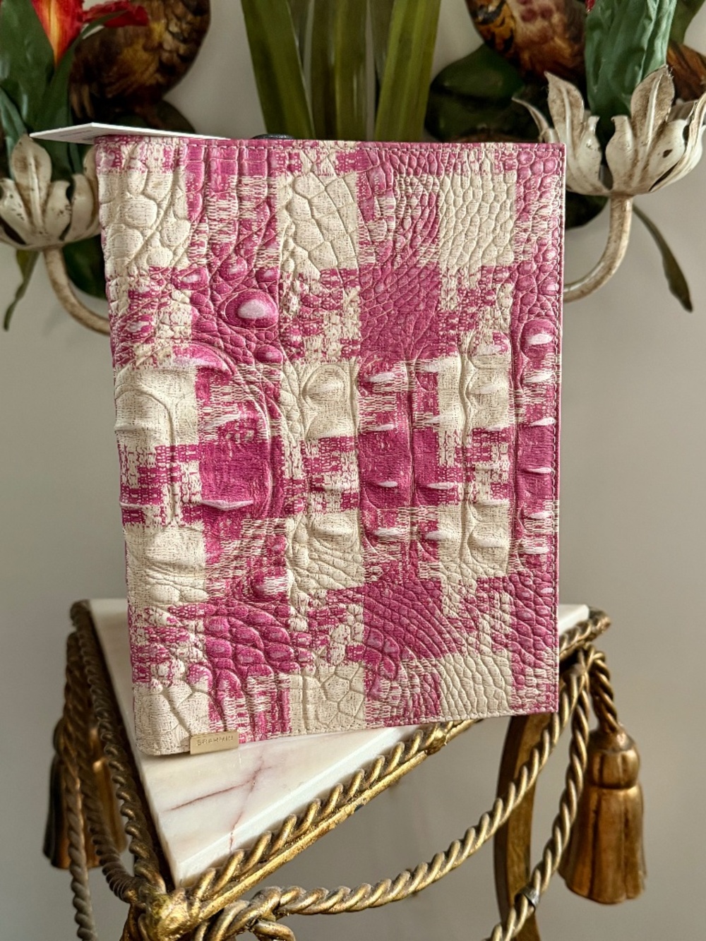 🌸 🌸NWT Brahmin Pink Plaid Empower Sakura Leather Journal Notebook Agenda 🌸🌸